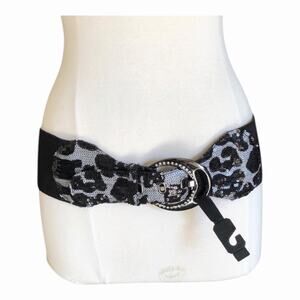 Black Silver Sequin Leopard Stretch Belt Statement Glam Party Festival Festival